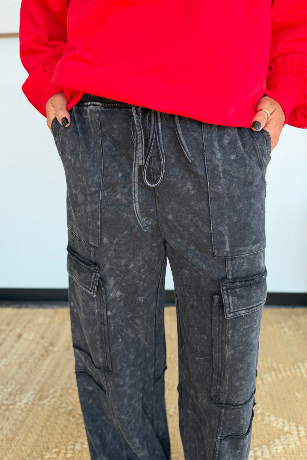 Black Mineral Wash Cargo Pants