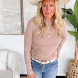 Fitted Round Neck Long Sleeve Top - Mocha