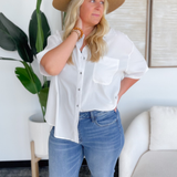 Annie Button Front White Shirt-Curvy