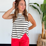 Black & Ivory Striped Ribbed Knit Tank Top
