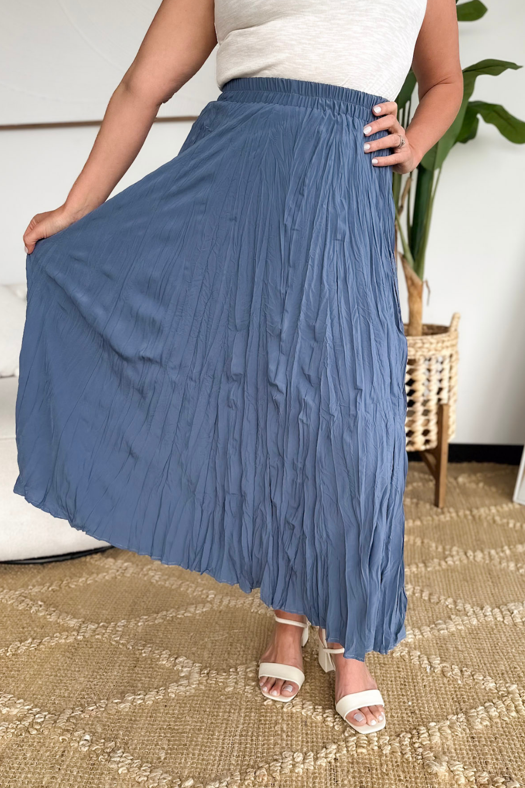 Sky Blue Crinkle Maxi Skirt