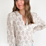 Floral Leaf Print Long Sleeve Blouse