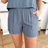 Blue Elastic Waistband Shorts