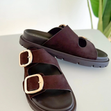 Chocolate Double Strap Suede Slide Sandal