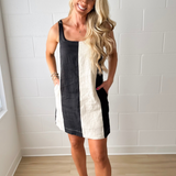 Black/Oatmeal Striped Linen Mini Dress