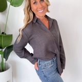 Ashley Charcoal Button Up Long Sleeve Top