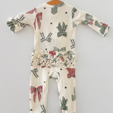 Christmas Bows Ruffle 2 Way Zip Footie