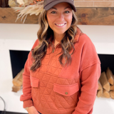 Rust Quilted Contrast 1/2 Zip Pullover