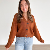 Copper Brown Speckled V-Neck Button Cardigan