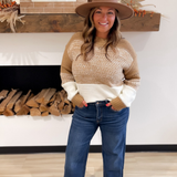 Color Block Striped Taupe Knit Sweater