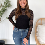 Mock Neck Lace Long Sleeve Top