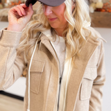 Soft Knit Solid Latte Button Down Hooded Coat
