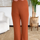 Rust Elastic Waist Ruffle Pants