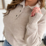 Taupe Lightweight Knit Mock Neck Button Top