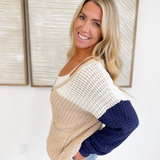 Sand/Navy Knit Button Cardigan