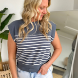 Short Sleeve Denim/White Striped Top