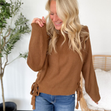 Brown Knit Sweater with Braided Detail