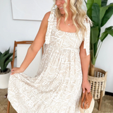 Sea Print Tie Straps Tiered Midi Dress