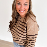 Tan & Brown Stripe Henley Knit Sweater