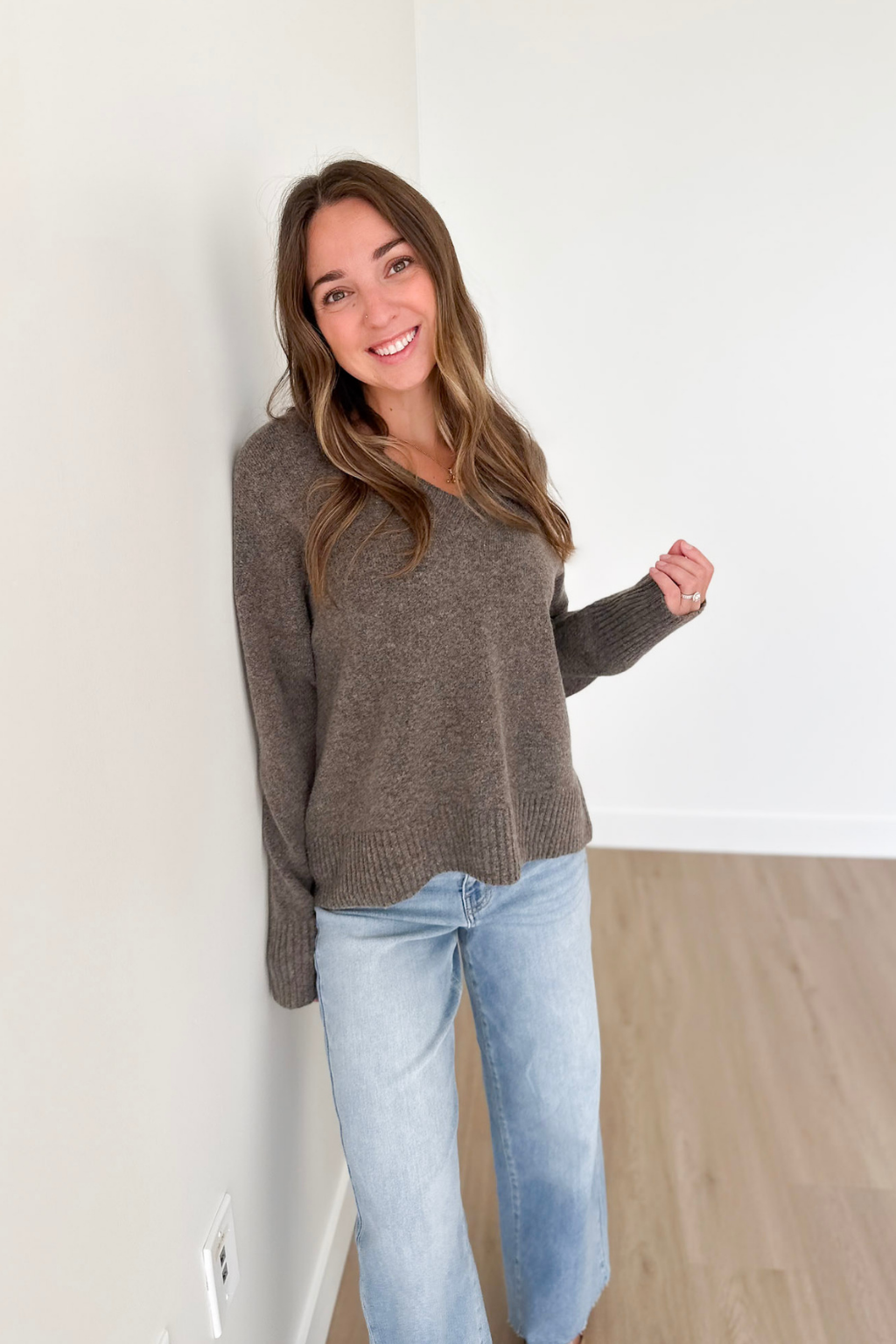 Mocha V-Neck Knit Sweater