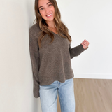 Mocha V-Neck Knit Sweater