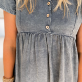Dark Denim V-Neck Babydoll Mini Dress
