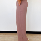 Mocha Elastic Waist Wide Legs Pants