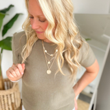 Olive Short Sleeve Lightweight Knit Top