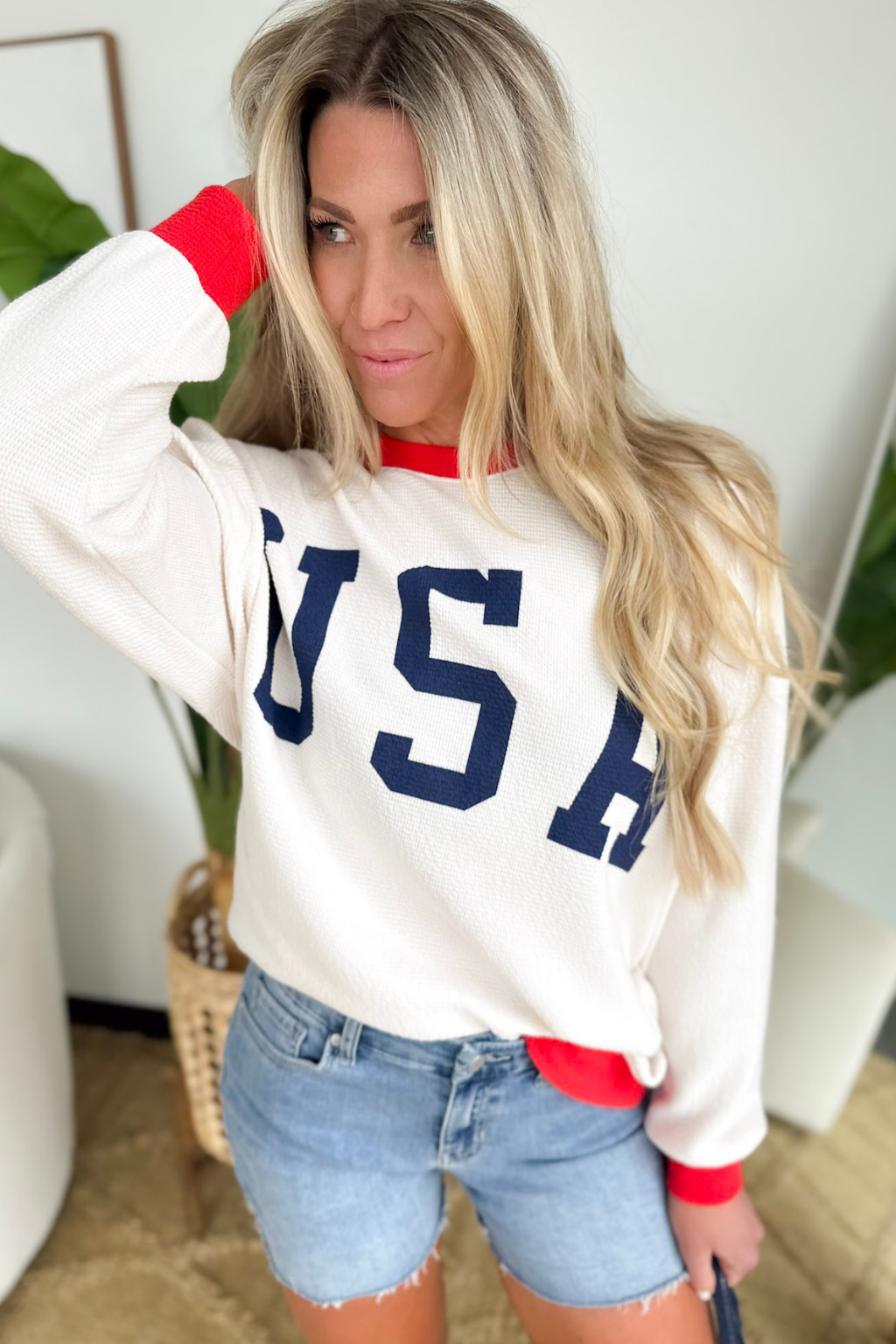 Cream Retro USA Knit Pullover