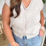 Tan Sleeveless Button Up Sweater