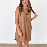 Tan Suede V-Neck Mini Dress