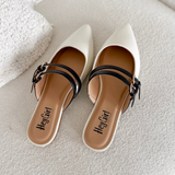 Double Strap Pointed Toe Ivory Mule