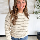 Taupe Knit Sprinkled Thin Striped Top