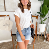 Anna Cuffed Short Sleeve Basic White Top