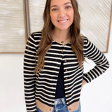 Striped Button Cardigan with Contrast Trim