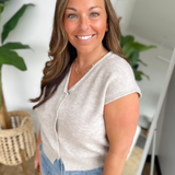 Tan Sleeveless Button Up Sweater