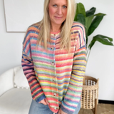 Rainbow Striped Button Knit Cardigan