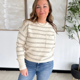 Taupe Knit Sprinkled Thin Striped Top