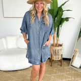 Dark Washed Denim Dolman Sleeve Mini Dress