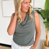 Deep Forest Cowl Neck Knit Tank Top