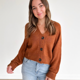 Copper Brown Speckled V-Neck Button Cardigan