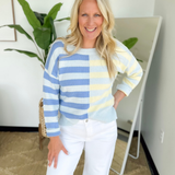 Half & Half Contrast Striped Knit Sweater