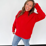Red Soft Knit Mock Neck Sweater