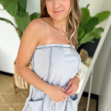 Cloud Denim Strapless Jumpsuit