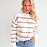 Ivory Knit Tan Horizontal Stripe Sweater