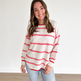 Red Long Sleeve Striped Pullover