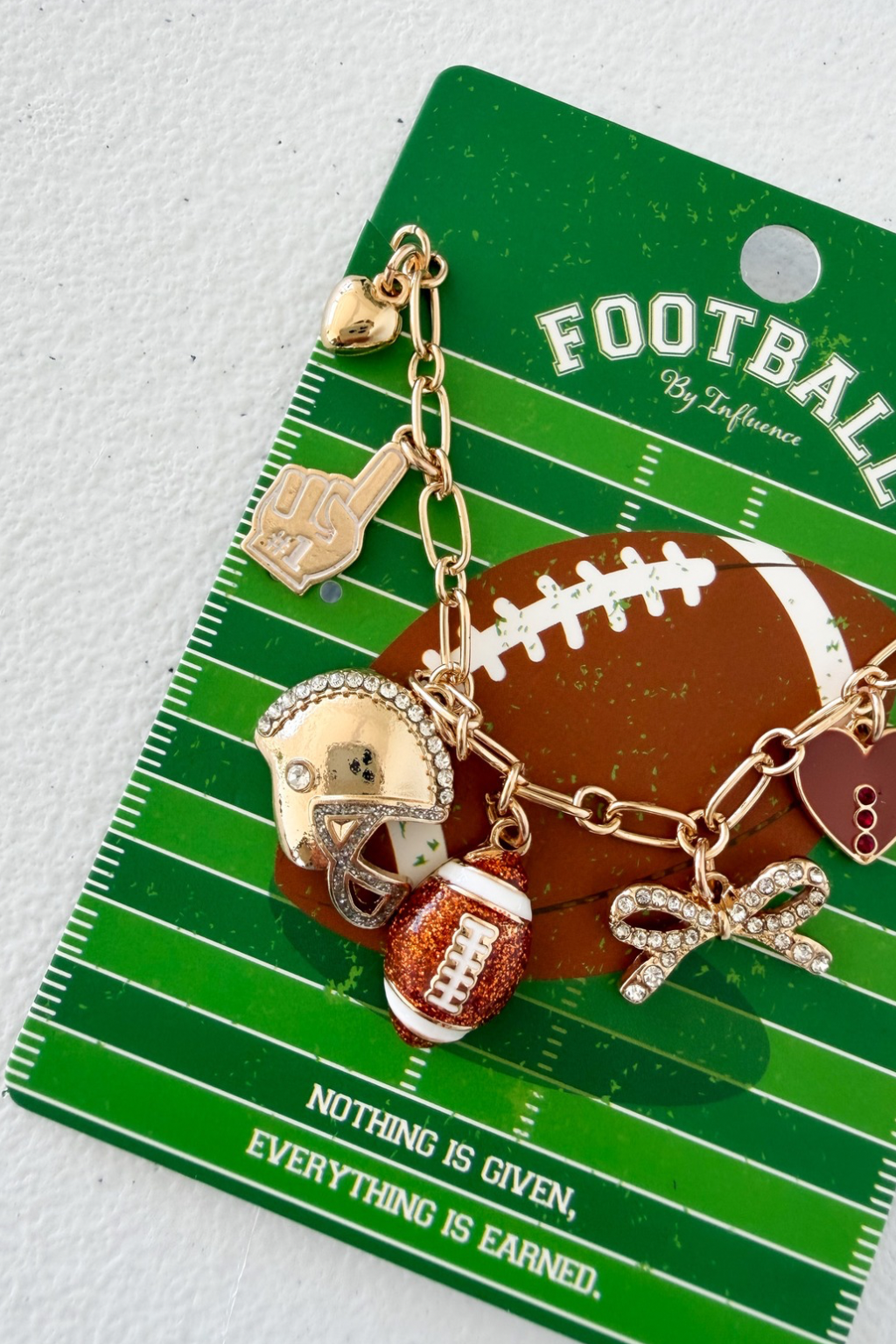 Football Bow Heart Charm Necklace