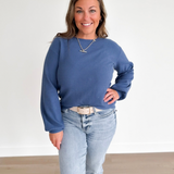 Blue Textured Long Sleeve Top