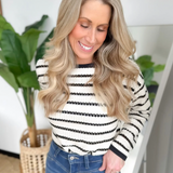 Pointelle Striped Black/Cream Relaxed Top