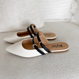 Double Strap Pointed Toe Ivory Mule